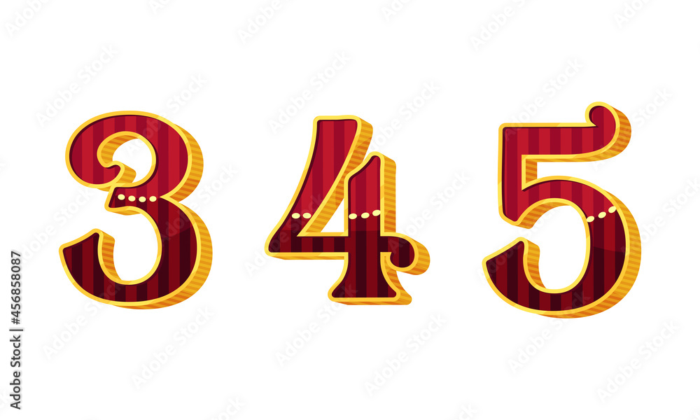 Poster broadway style number and numeral with red and gold color vector set