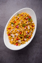 Boondi Chaat or Bundi Bhel, popular roadside snack item from India