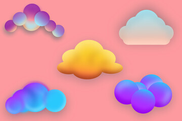 Object color cute. Colorful clouds floating on the background.  balloon balloons. Illustration 3D for content art, sky, background relax, holiday rest.