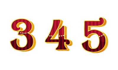 Broadway Style Number and Numeral with Red and Gold Color Vector Set