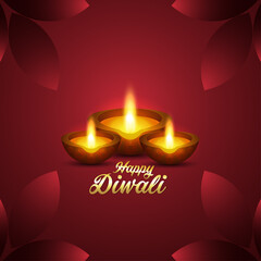 Happy diwali invitation greeting card with vector diwali diya