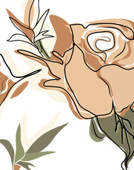 Modern, drawn from a rose. a flower with a linear pattern. abstract concept of a drawing in a minimalist style. for print, paper, banner, your holiday idea. Vector hand  illustration. art of one line.