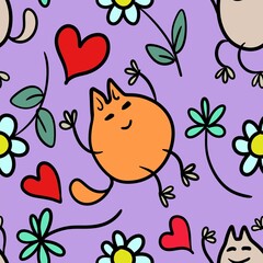 seamless pattern with cats and birds