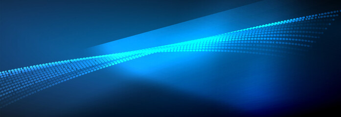 Obraz premium Neon shiny color background with light glowing wave line particles. Wallpaper background, design templates for business or technology presentations, internet posters or web brochure covers