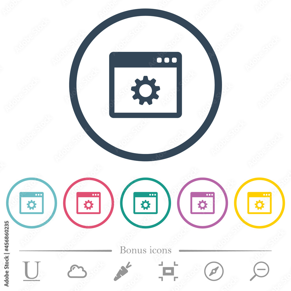 Poster application settings flat color icons in round outlines