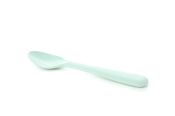 Single plastic spoon isolated on white background