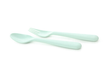 Plastic spoon and fork isolated on white background