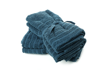 Fresh blue towels isolated on white background