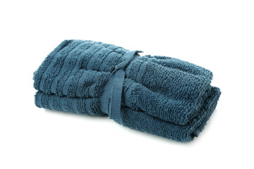 Fresh blue towel isolated on white background