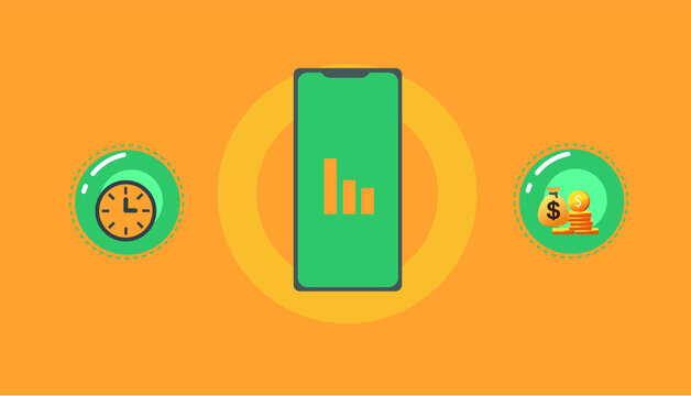 Phone, money items and more with beautiful yellow background