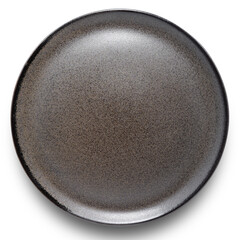 Brown circle ceramics plate isolated on white background.