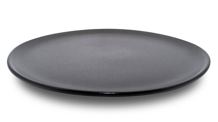 Brown circle ceramics plate isolated on white background.