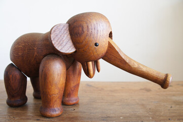 wooden elephant on white