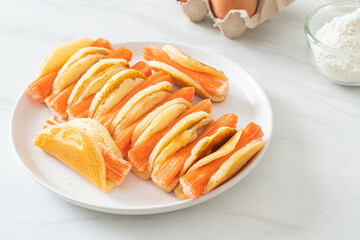 flat pancake roll with crab stick