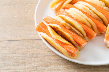 flat pancake roll with crab stick