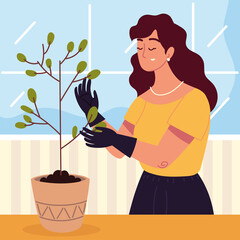 woman with plant in a pot