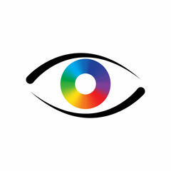 Colorful eyeball on black eyelid icon. Abstract background. Design art concept. Vector illustration. Stock image. 