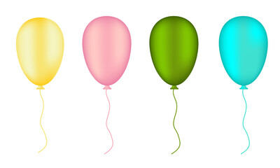 balloons isolated on white. Colored balloons isolated on white background. Template for postcard, banner, poster, web design. Bunch of balloons for birthday and party.Vector set
