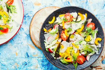 Vegetarian spring salad with fresh vegetables