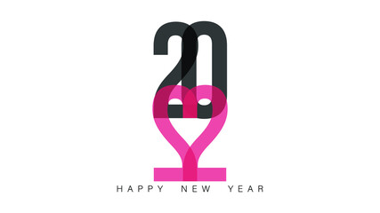 Happy New Year 2022 text design for the business 2022, The numbers are designed in the shape of a heart ,template for card, banner, and content online , Flat Modern design , illustration Vector EPS 10