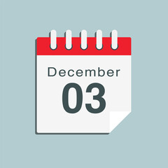 Icon day date 3 December, template calendar page