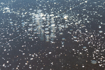 The texture of ice on frozen water in winter