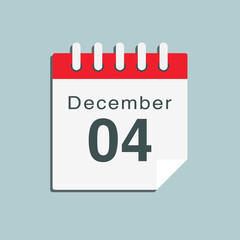 Icon day date 4 December, template calendar page