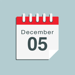 Icon day date 5 December, template calendar page