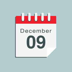 Icon day date 9 December, template calendar page