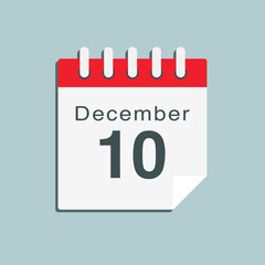 Icon day date 10 December, template calendar page
