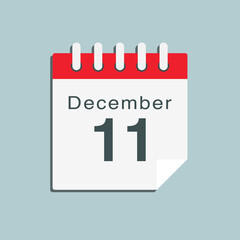 Icon day date 11 December, template calendar page