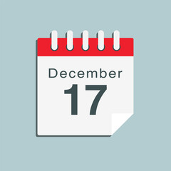 Icon day date 17 December, template calendar page