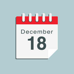 Icon day date 18 December, template calendar page