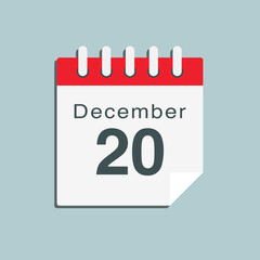 Icon day date 20 December, template calendar page