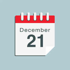 Icon day date 21 December, template calendar page