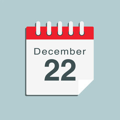 Icon day date 22 Decermber, template calendar page