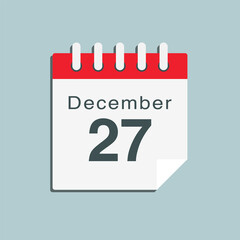 Icon day date 27 December, template calendar page