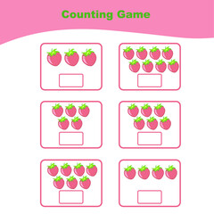 Counting all fruits game for Preschool. Educational printable math worksheet. Math Worksheet for Preschool. Mathematic worksheet. Vector illustration.