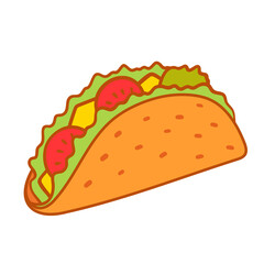 Taco with tortilla. Mexican lunch, icon for food apps and websites. Vector flat illustration isolated on white