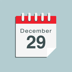 Icon day date 29 December, template calendar page