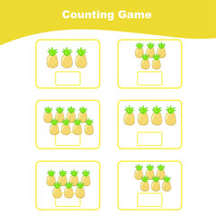 Counting all fruits game for Preschool. Educational printable math worksheet. Math Worksheet for Preschool. Mathematic worksheet. Vector illustration.