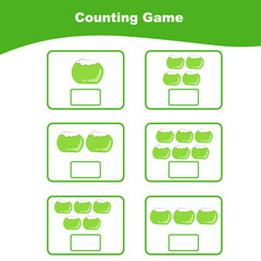 Counting all fruits game for Preschool. Educational printable math worksheet. Math Worksheet for Preschool. Mathematic worksheet. Vector illustration.