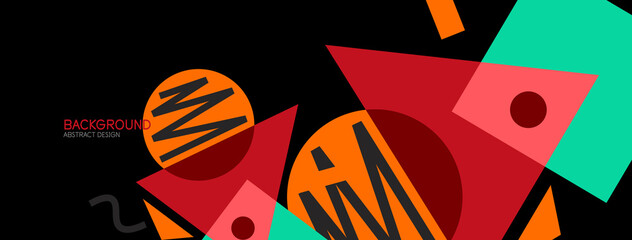 Abstract background. Blocks, lines, triangles, circles composition. Techno or business concept for wallpaper, banner, background, landing page