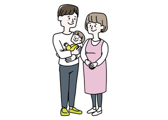赤ちゃんを抱いている男性と妊娠している女性