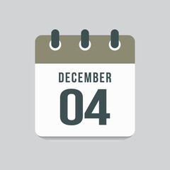 Icon day date 4 December, template calendar page