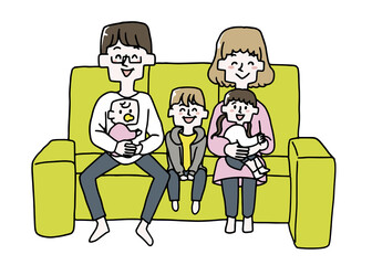 ソファに座っている五人家族