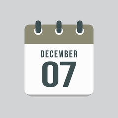 Icon day date 7 December, template calendar page
