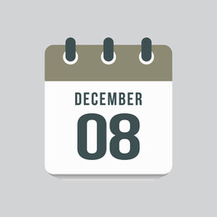 Icon day date 8 December, template calendar page