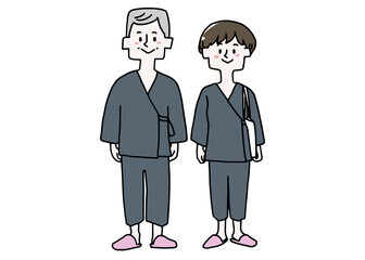 人間ドッグを受ける高齢男性と若い女性のセット