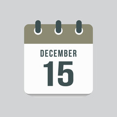 Icon day date 15 December, template calendar page